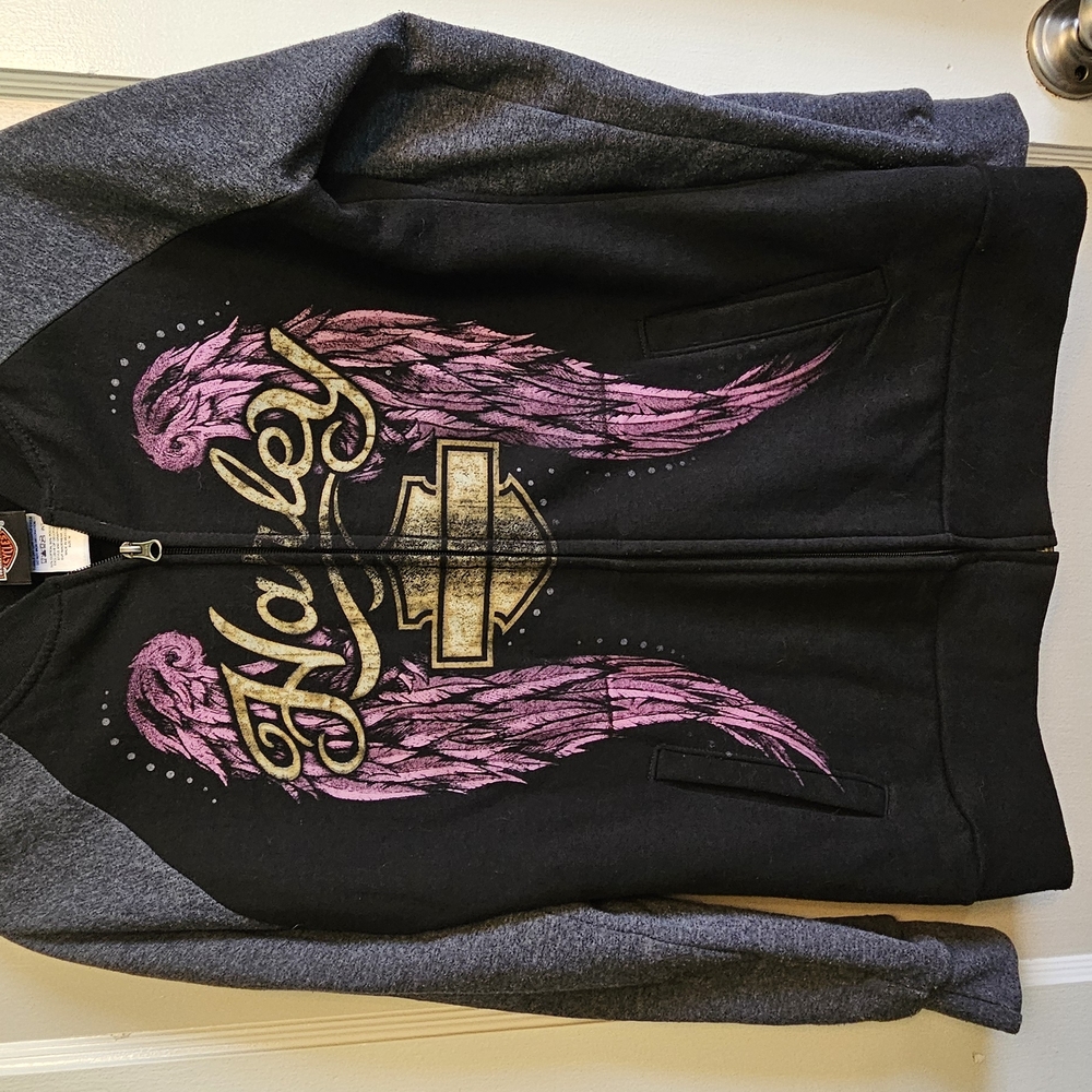 Harley-Davidson Black Purple, Pink & Gold Zip-Up Sweat Jacket.